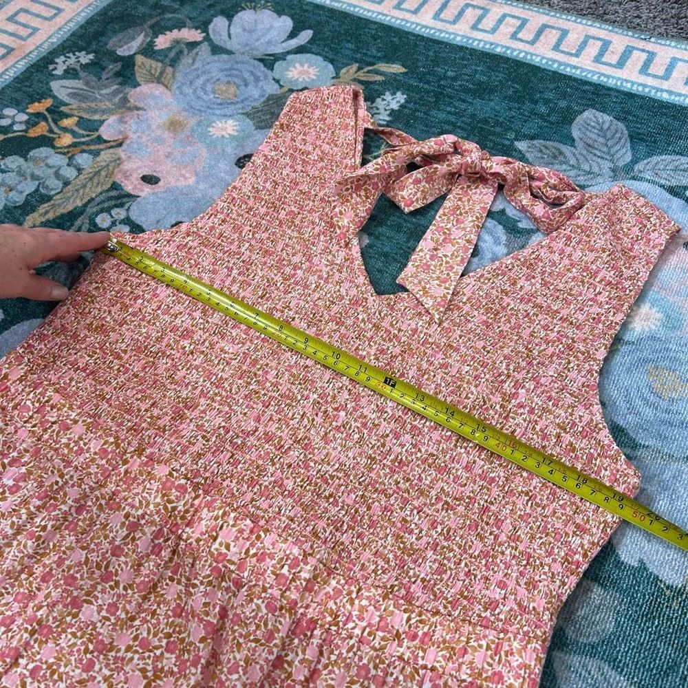Wonderly Maxi Dress Women's XL Pink Red Cotton Floral Midi Smocked Tie Back Boho - Picture 11 of 13